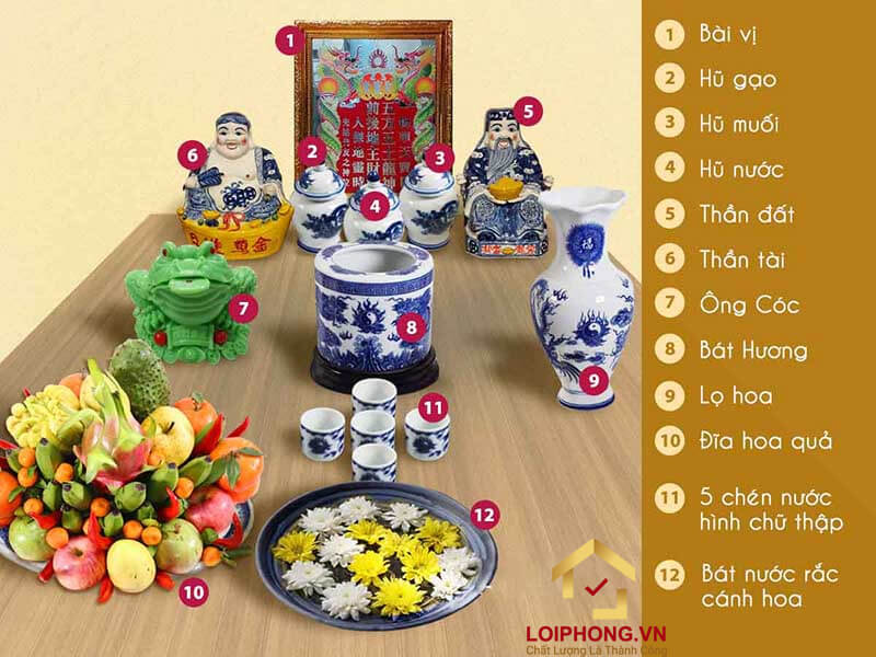 Cách sắp xếp 3 hũ gạo muối nước trên ban thờ thần Tài